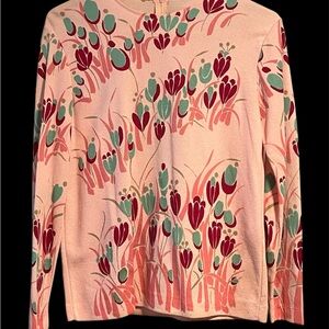 Floral Long Sleeve Women's Top in Cream and Red